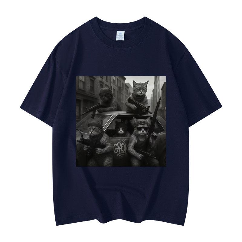 Funny Cat Gang Meme Graphic T Shirts Men's Women's Fashion Vintage T-shirt Summer Casual Loose Short Sleeve T-shirt Streetwear