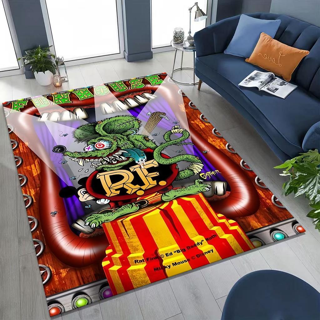 3D Rebellious RAT FINK Auto's Bord Cartoon Vloerkleed voor Slaapkamer Woonkamer Bank Huis Deurmat Decoratie, Groot Kinder Speel Antislip Vloermat