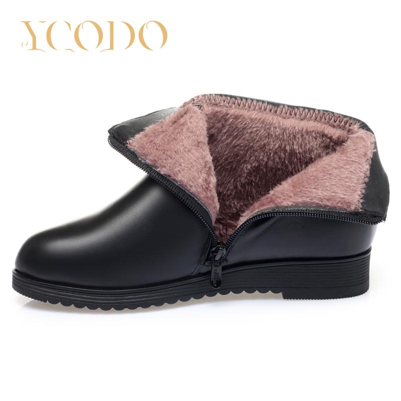 Vår-/vinterskinn for kvinner med myk såle, kort plysj og lerret på innsiden av to ankelstøvletter med metallkant