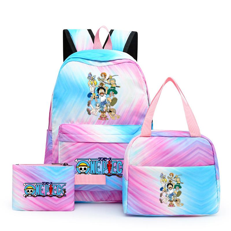 3 stk/sett Tilbake til skolen ryggsekk Anime ett stykke jenteryggsekksett Kawaii skoleelever Gutt Barn Matpakke Blyantboks