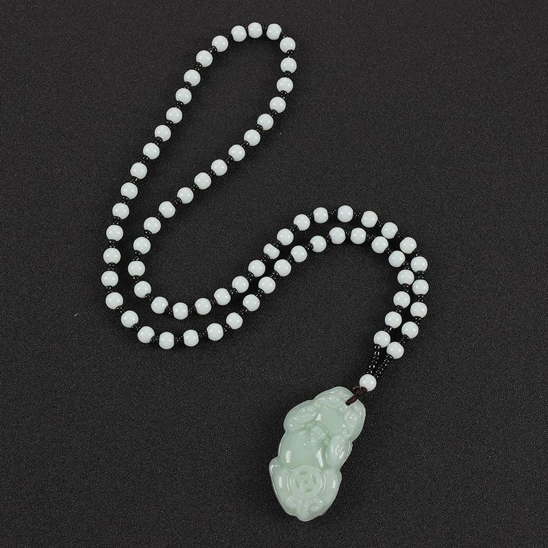 

Retro simple imitation jade long necklace men s and women s versatile sweater chain jadeite bead chain pendant with jewelry