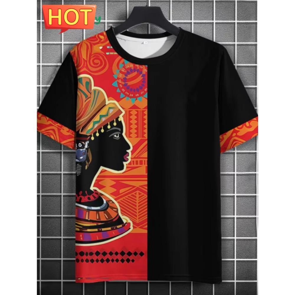 Męska koszulka z nadrukiem graficznym 3D w stylu vintage afrykańskim, letnia, do noszenia na zewnątrz, z krótkim rękawem, męskie topy, nowa moda, męska odzież