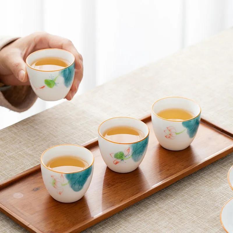 1 Pc Chinese Ceramic Teacup Handmade Lotus Tea Bowl Travel Master Meditation Cup Porcelain Tea Cup Household Tea Set 60ml