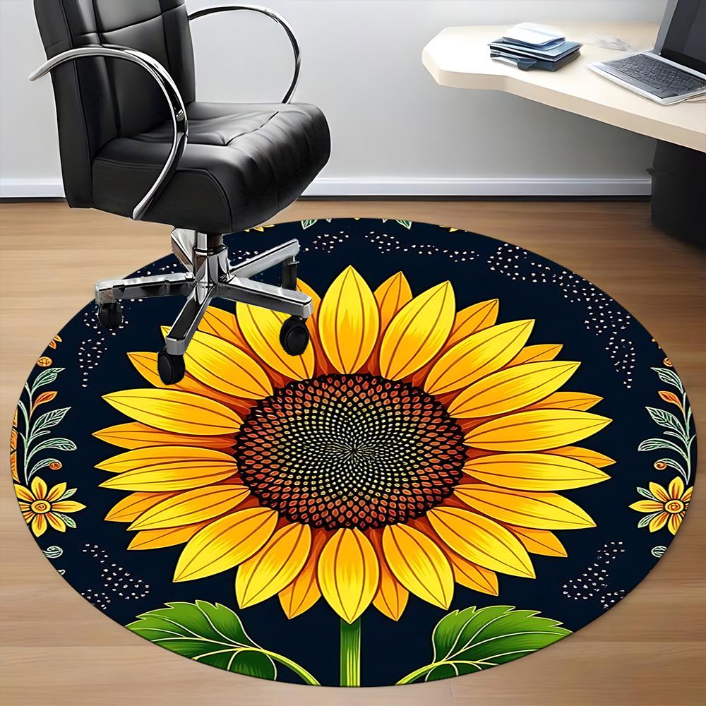 1pc Sunflower Pattern Office Round Area Rug, Indoor Mat Suitable ForOffice, Under Office Chairs Bedroom Living Room Home Decor, Room Deco  D040