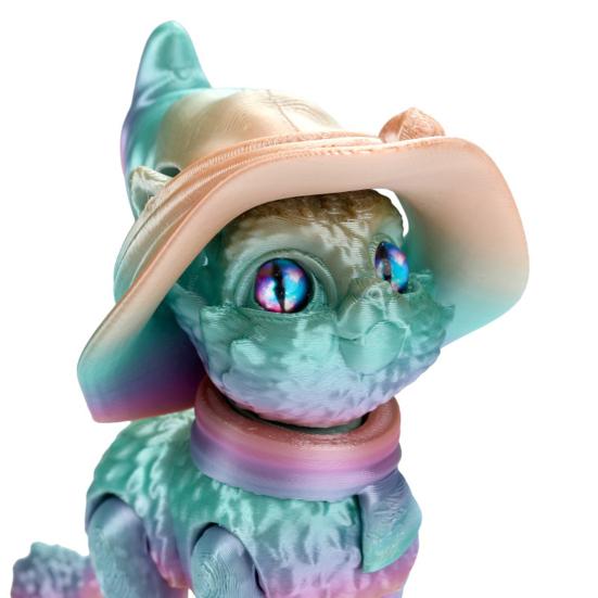 3D Printed Wizard Cat Articulated Cat Ornament with Detachable Wizard Hat Interactive Desktop Pet Stress Relief Toy for Home Office Decoration