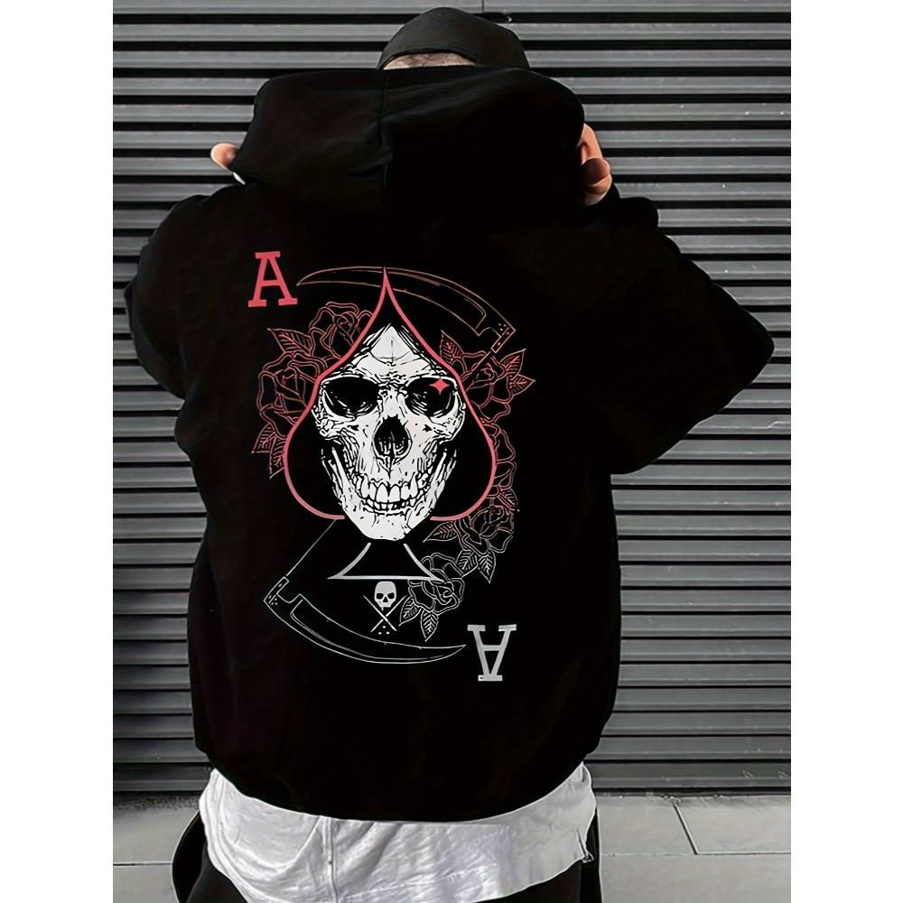 Hot Selling Autumn Men's Skull A-line Printed Micro Elastic Comfortable Hooded Sweatshirt Outdoor Urban Trendy Streetwear