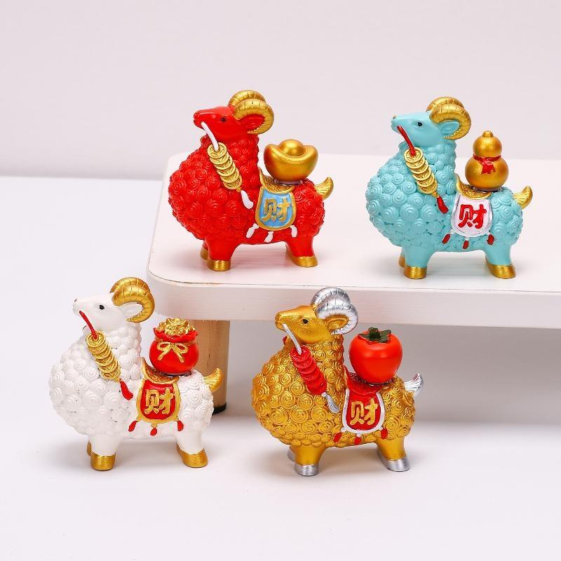 Feng Shui Goat Statue Golden Sheep Figurine Zodiac Wealth Ornament Rotating Persimmon Luck Chinese Collectible Home Decor Gift