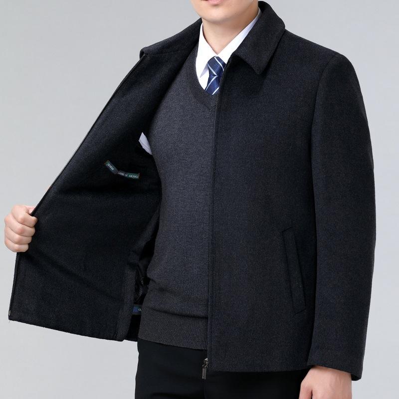 Lapel Double-sided Woolen Jacket Men's Cashmere Down Liner Short Coat Autumn and Winter Leader Cadres Woolen Top