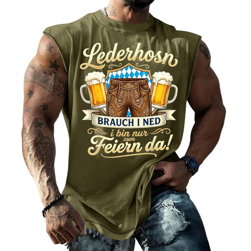 Men Sleeveless Tank Top Loose Fit Casual Streetwear Summer Muscle Shirt Beer Festival Graphic Print Vacation Daily Wear