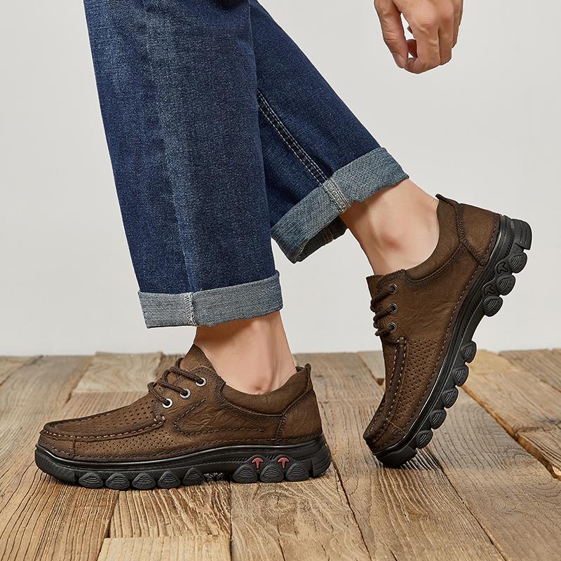 Fashion Brand High Quality Genuine Leather Casual Shoes Men Lace Up Outdoor Non-slip Comfort Jogging Office Casual Climbing Oxford Shoes