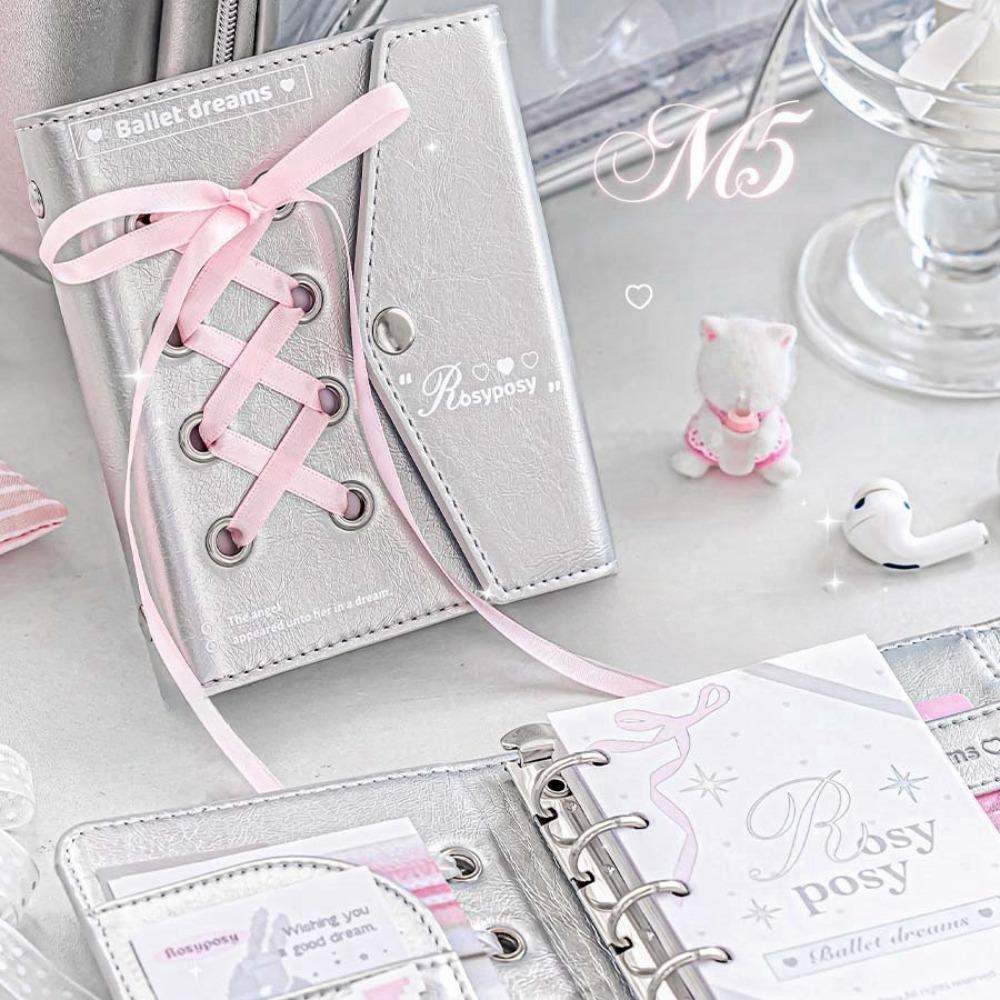 Heart Bow Pocket Book PU Leahter Ribbon Notebook Creative Balletcore Book  Office