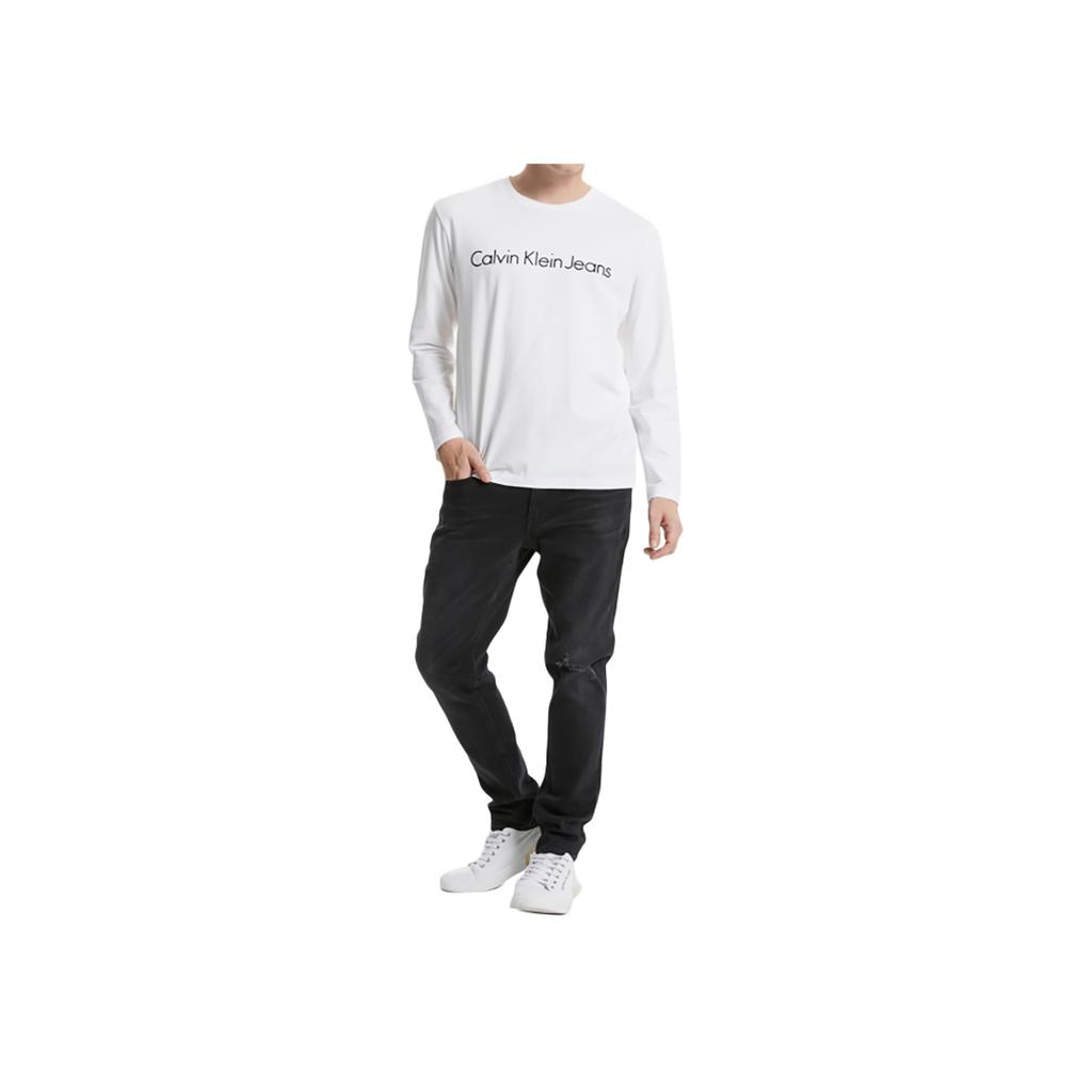 Calvin Klein Logo Printed Crew Neck Long Sleeve T-Shirt Men Tops White J319455-YAF