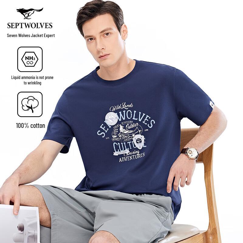 Septwolves Men s Pure Cotton Wrinkle-Resistant Short-Sleeve T-shirt 180/96A