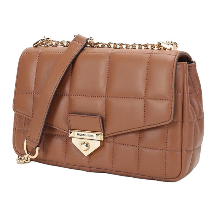 Michael Kors MK Soho Gold Buckle Flap Chain Elegant Solid Color Lambskin Shoulder Bag Crossbody Bag Large Women bags Caramel-Brown 30F0G1SL3L-230