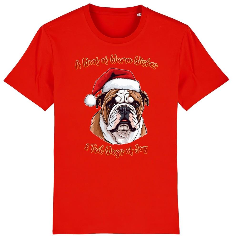 

Kids BULLDOG Christmas T-Shirt Santa Dog Woof Wishes Dogs Stocking Filler Child L