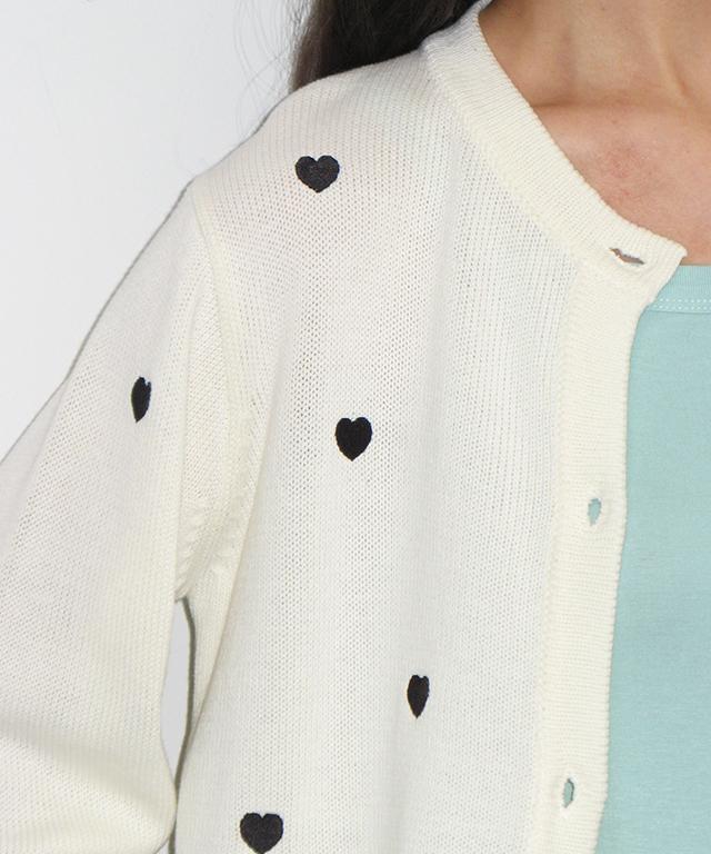 Ronron Heart Pattern Knit Cardigan Ivory