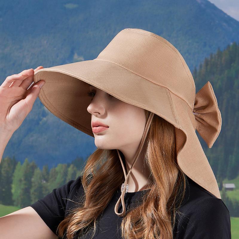 

Spring and summer outdoor sunscreen sun hat fashion with ponytail hole hat women s big brim shawl neck bucket hat