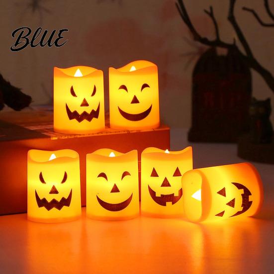 Realistic Flickering Flameless Candles 6 Pcs Battery Operated Tea Lights Orange Electric Fake Ghostly Patterned LED Candles Halloween Spooky Pumpkin