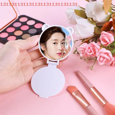 Dual-Use Desktop Mirror, Affordable Student Handle Bears Ears Vertical HD Makeup Mirror, Portable, Foldable, Vertical