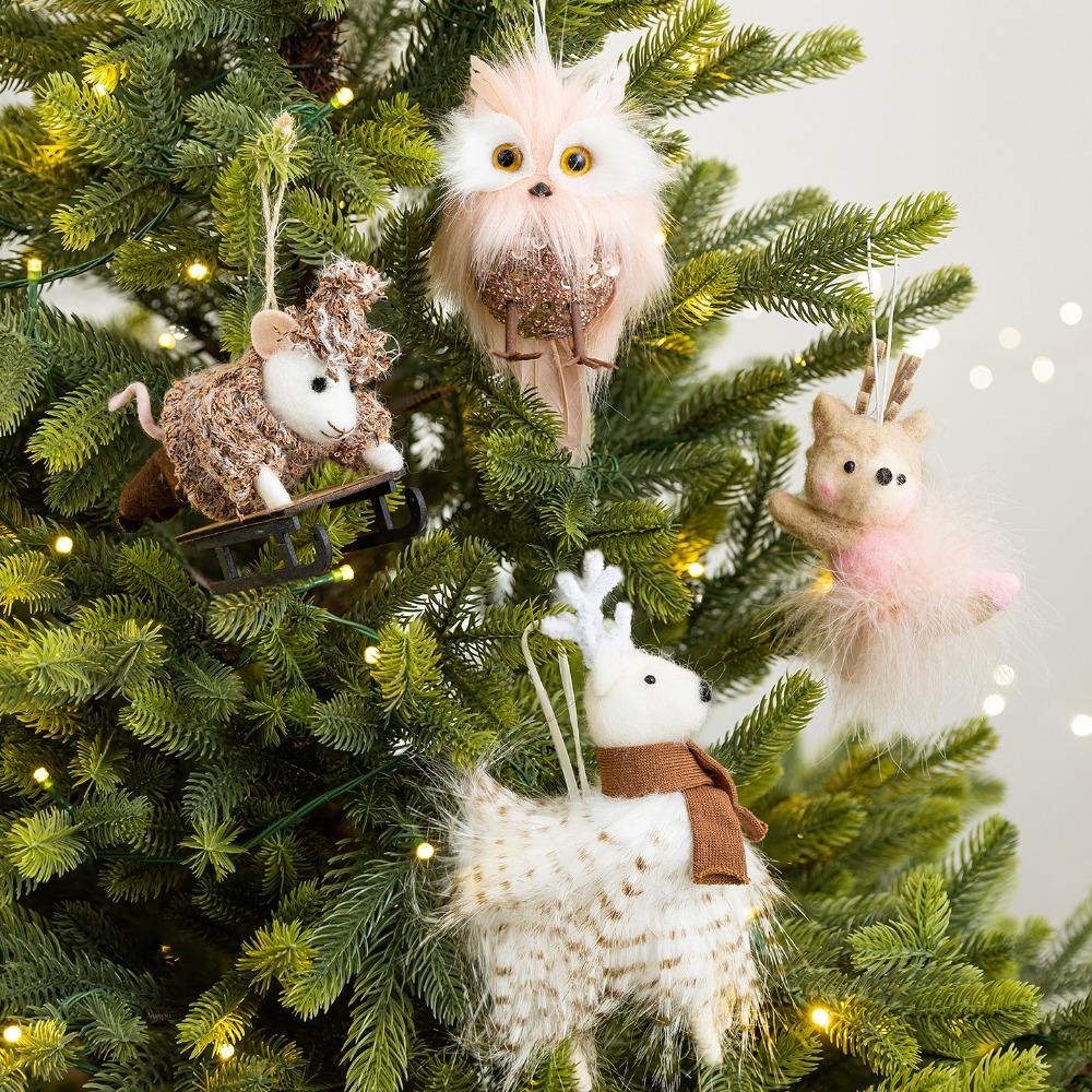 Sled Mouse Xmas Tree Pendants Cartoon Christmas Doll Pendant Cute Simulation Owl Ornament  Gift