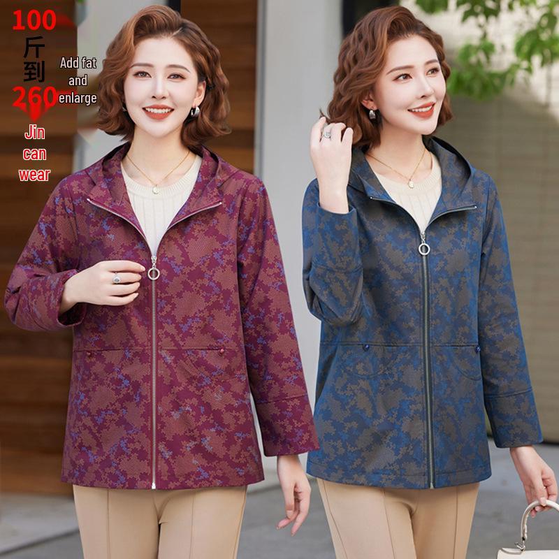 Extra Size Plus 200 Jin Spring/Autumn Casual Windbreaker Coat for Middle-aged & Elderly Women