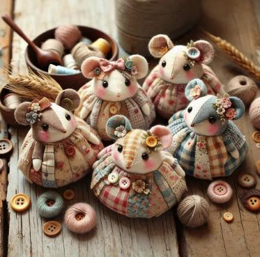 Patchwork DIY Collection Handmade Mouse Doll Set of 5 Fabric Craft Kit for Sewing and Home Decoration Projects
