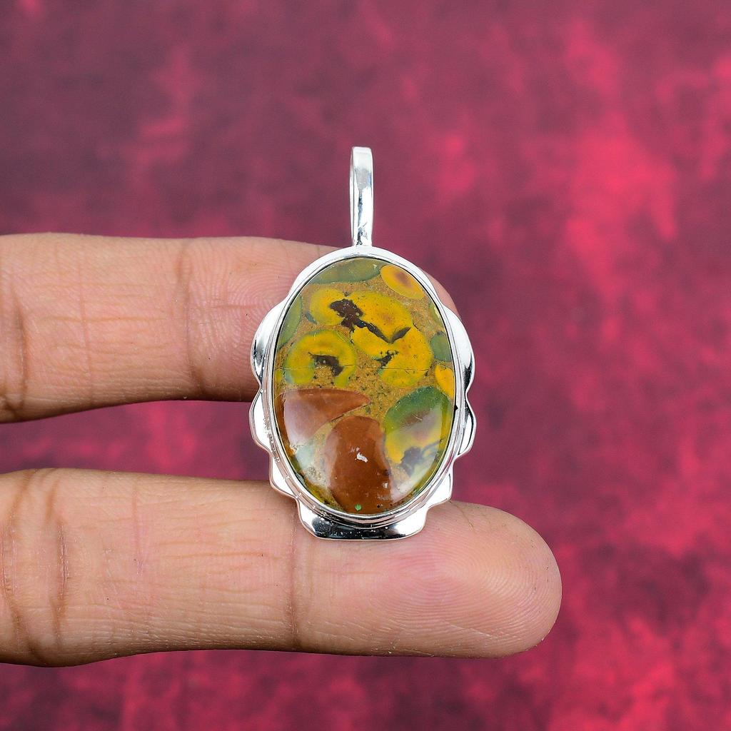 Fruit Jasper Gemstone Pendant, 925 Solid Sterling Silver Pendant, Handmade Antique Jewelry, Gift For Mother Day