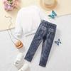 Modisches Kapuzenpullover & Jeans-ähnliches Freizeit Hosen Set für Mädchen - Sommer Kinder Set