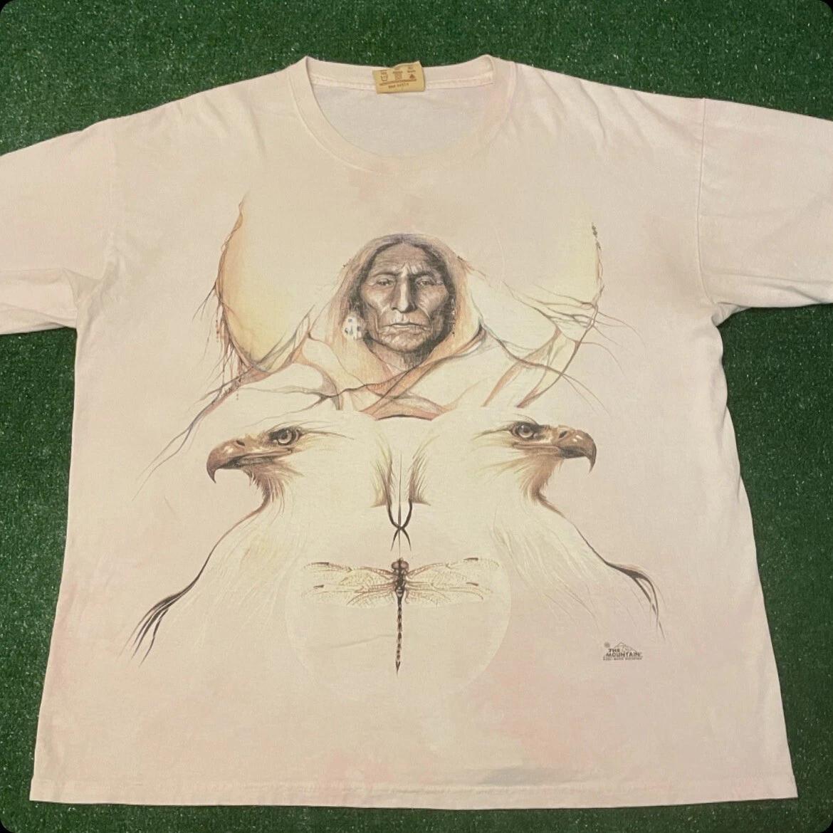 Vintage 90s The Mountain Eagle Indian Nature 2001 Art VTG Shirt Mens Size XL 3XL