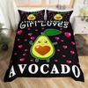 Fruit Duvet Cover Set, Cute Cartoon Avocado Decor 3 Piece Bedding Set with 2 Pillow Shams, Queen King Full Size, Paprika Green
