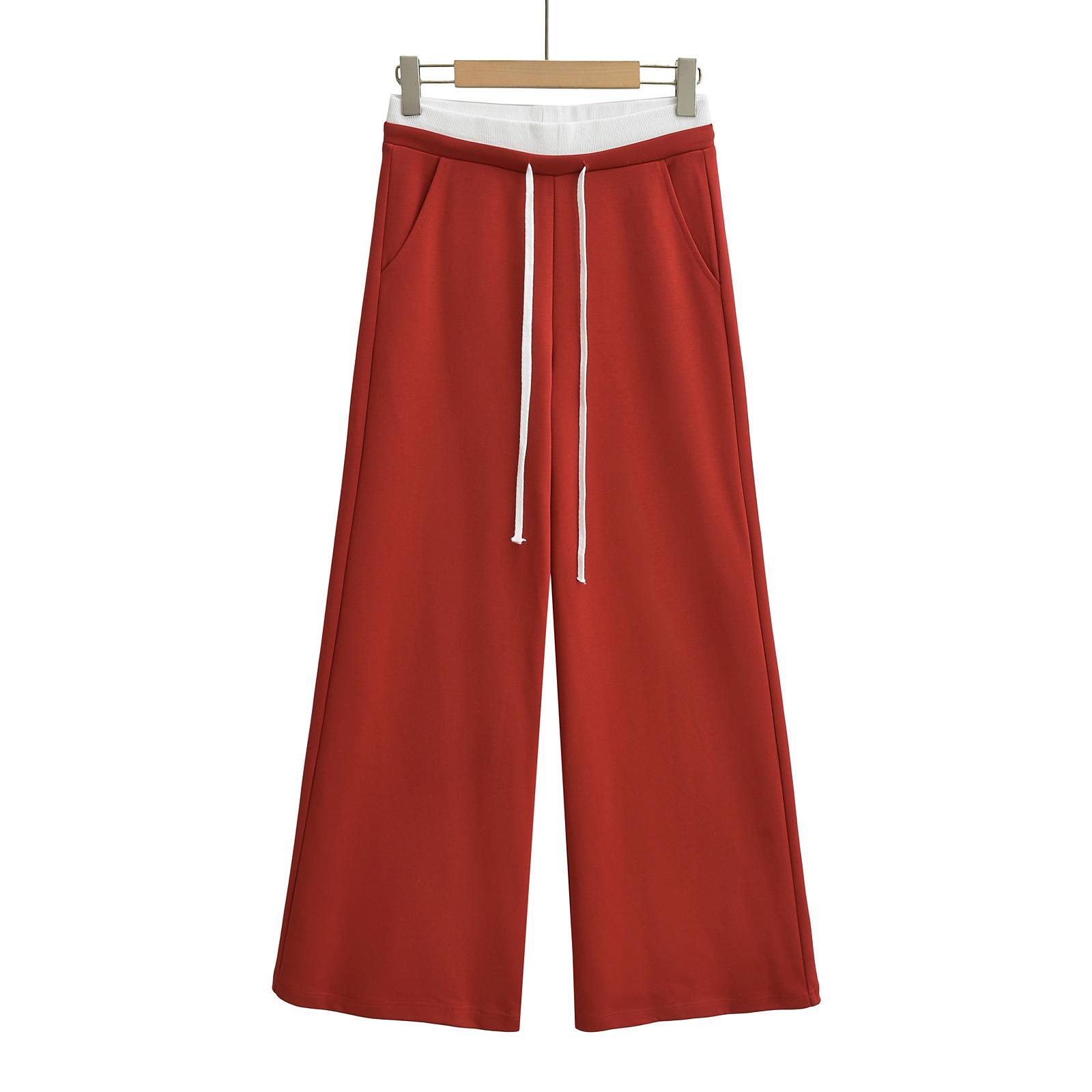 

Женские широкие брюки с высокой талией и контрастной завязкой - Осень 2024 Medium