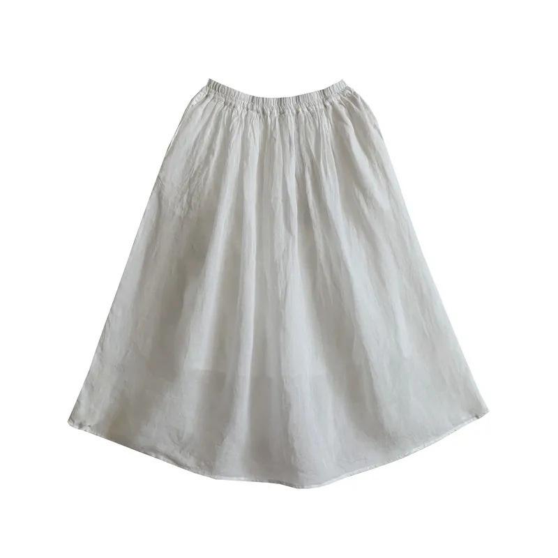 2024 Women's Summer Hanfu Mid-Length Skirt - Retro Cotton/Linen, Hip-Covering, High-End Solid Color Design