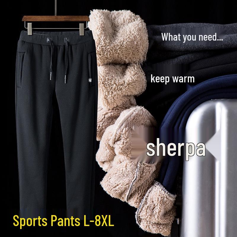 Men's Slim Fit Fleece Lined Winter Sports Sweatpants with Cuffs - Thickened Lambswool for Warmth