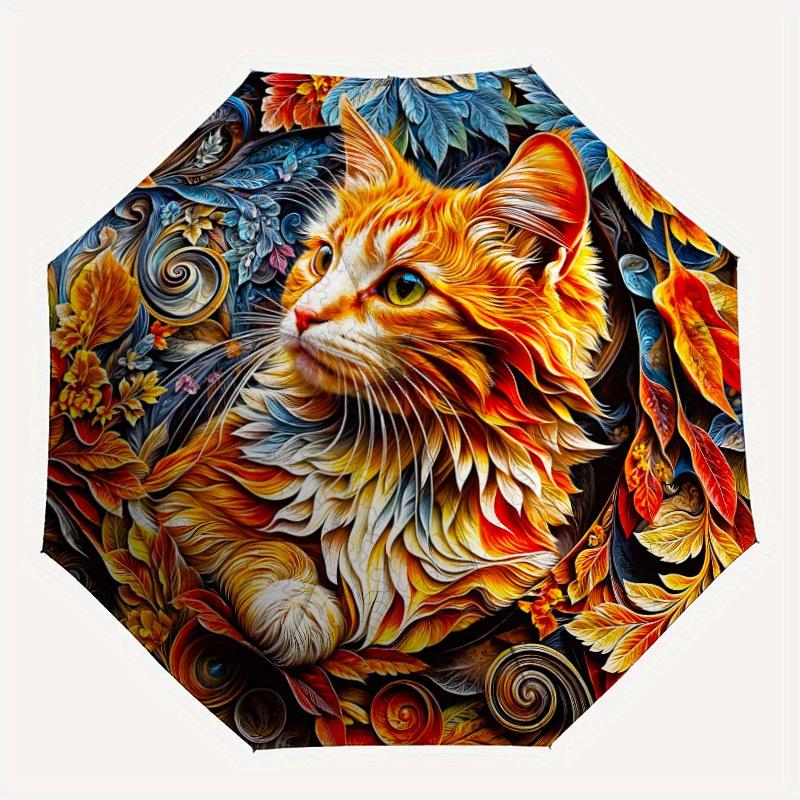 

1pc Cat Art Printn Automatic Folding Umbrella, Portable & Foldable Design with 8 Ribs, Casual Outdoor Accessory Halloween and Christmas gift