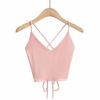Summer New Sexy Babes Beautiful Back Cross Tie String Knitted Base Top V-neck High Waist Camisole Top Female Tide