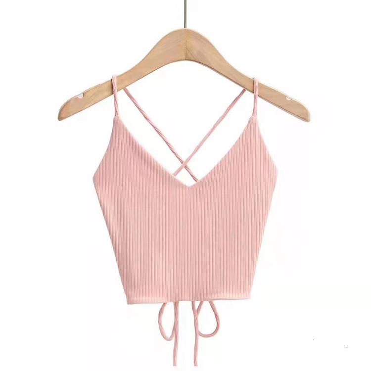 Summer New Sexy Babes Beautiful Back Cross Tie String Knitted Base Top V-neck High Waist Camisole Top Female Tide