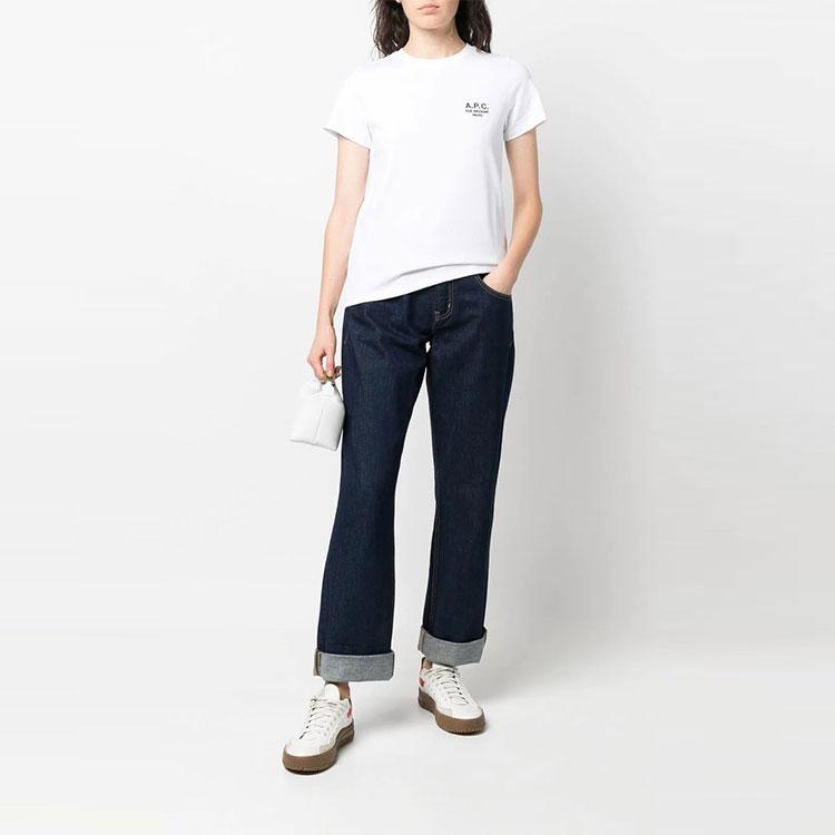 A.P.C Solid Color Embroidered Logo Crew Neck Regular Sleeve T-Shirt Women tops White COEZCF26842-AAB