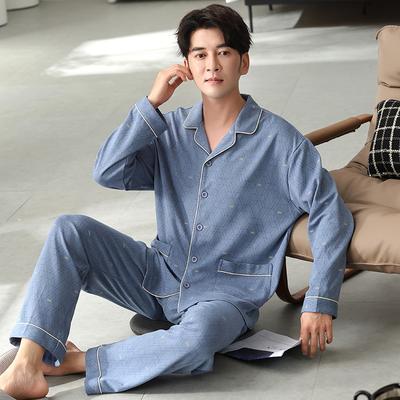 Pijama Primavera e Outono Masculino Algodão Puro Calças de Manga Comprida Tamanho Médio Pai Plus Size Conjunto de Loungewear