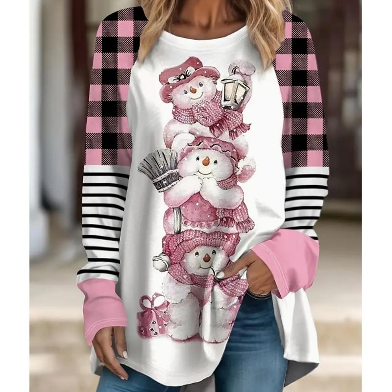 

2025 Autumn & Winter Women s New Casual Crew Neck Long Sleeve Top 3D Teddy Bear Pattern XS розовый