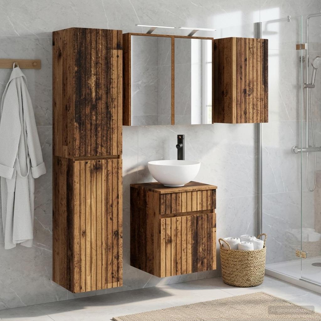 Bathroom Cabinet Set 5 pcs Reclaimed Wood Look 43 x 16 x 62.5 cm