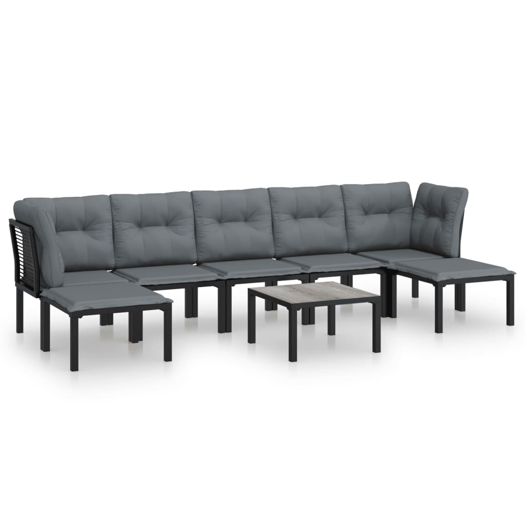 VidaXL 8-tlg. Garten-Lounge-Set Schwarz und Grau Poly Rattan