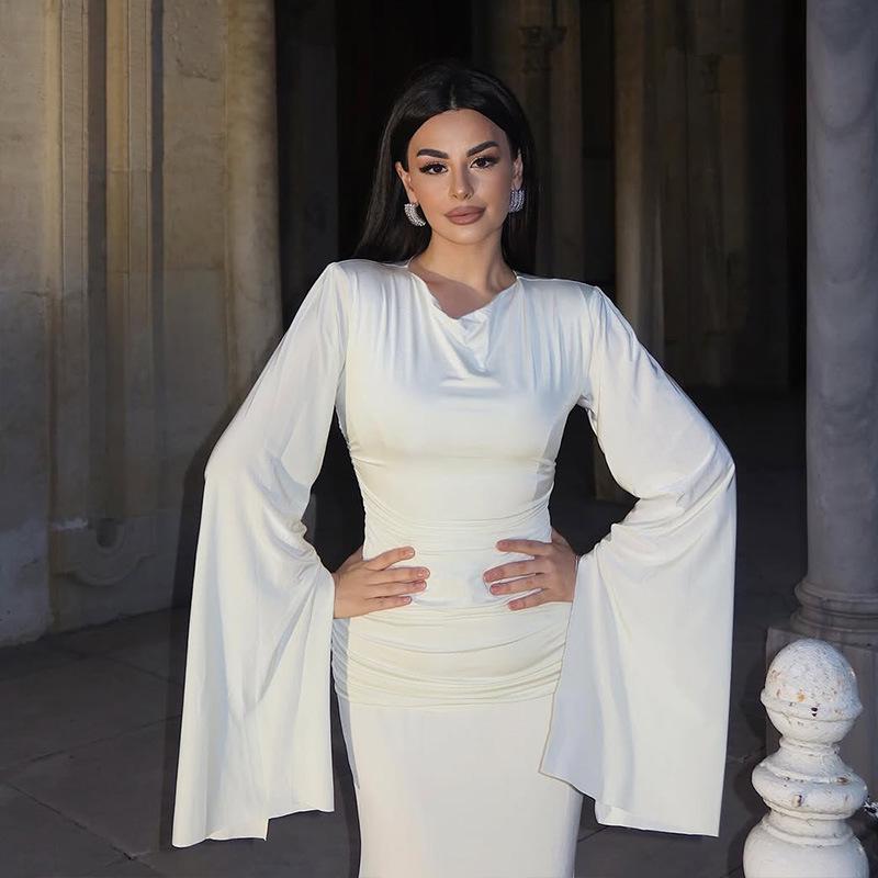 Элегантное приталенное европейское и американское женское однотонное платье Осень/Зима 2025 S белый