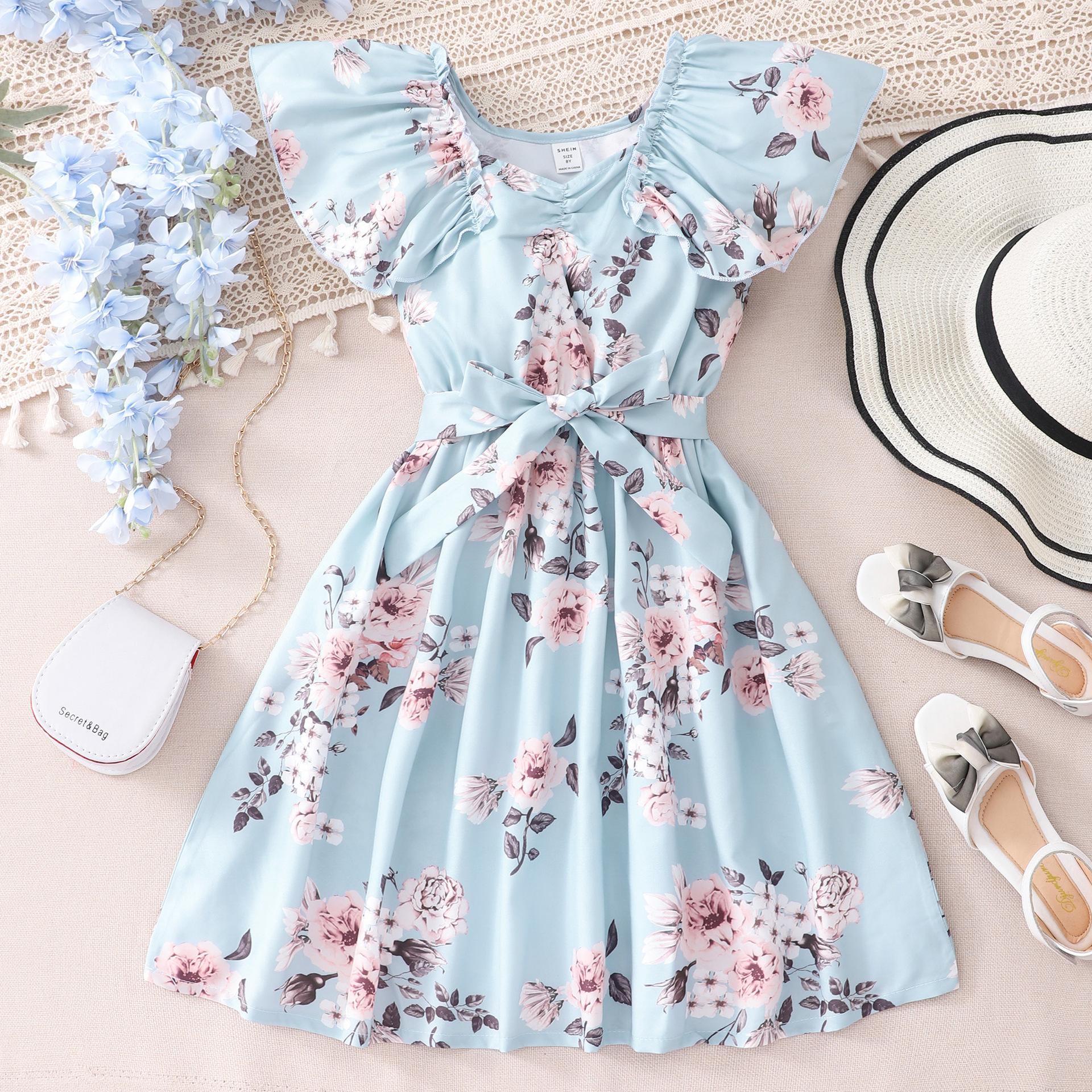 

Children s Flying Sleeve Flower Print Dress Spring/summer Sweet Dress for Girls