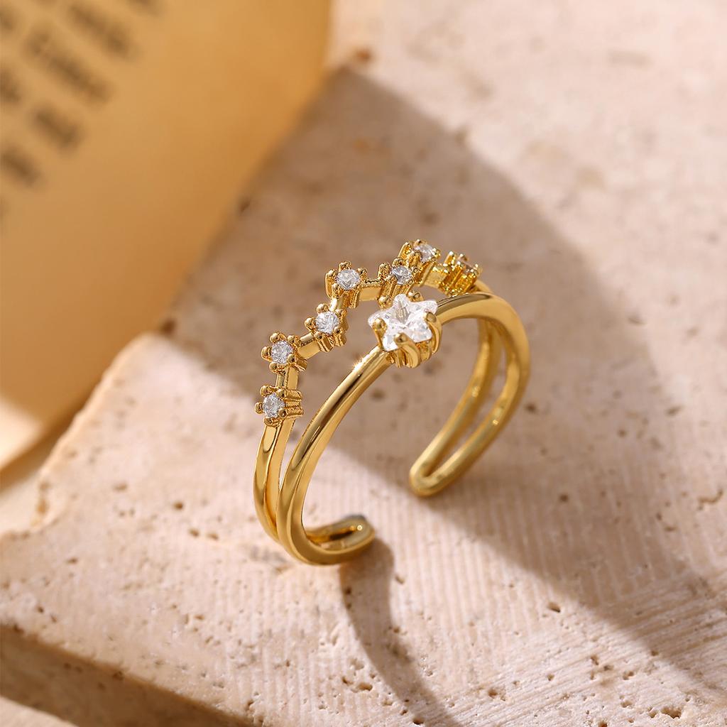 Dainty Star Chart Zircon Stainless Steel Women's Rings Gold Color Anti Fading Adjustable Ring New In Wedding Jewelry Accessories