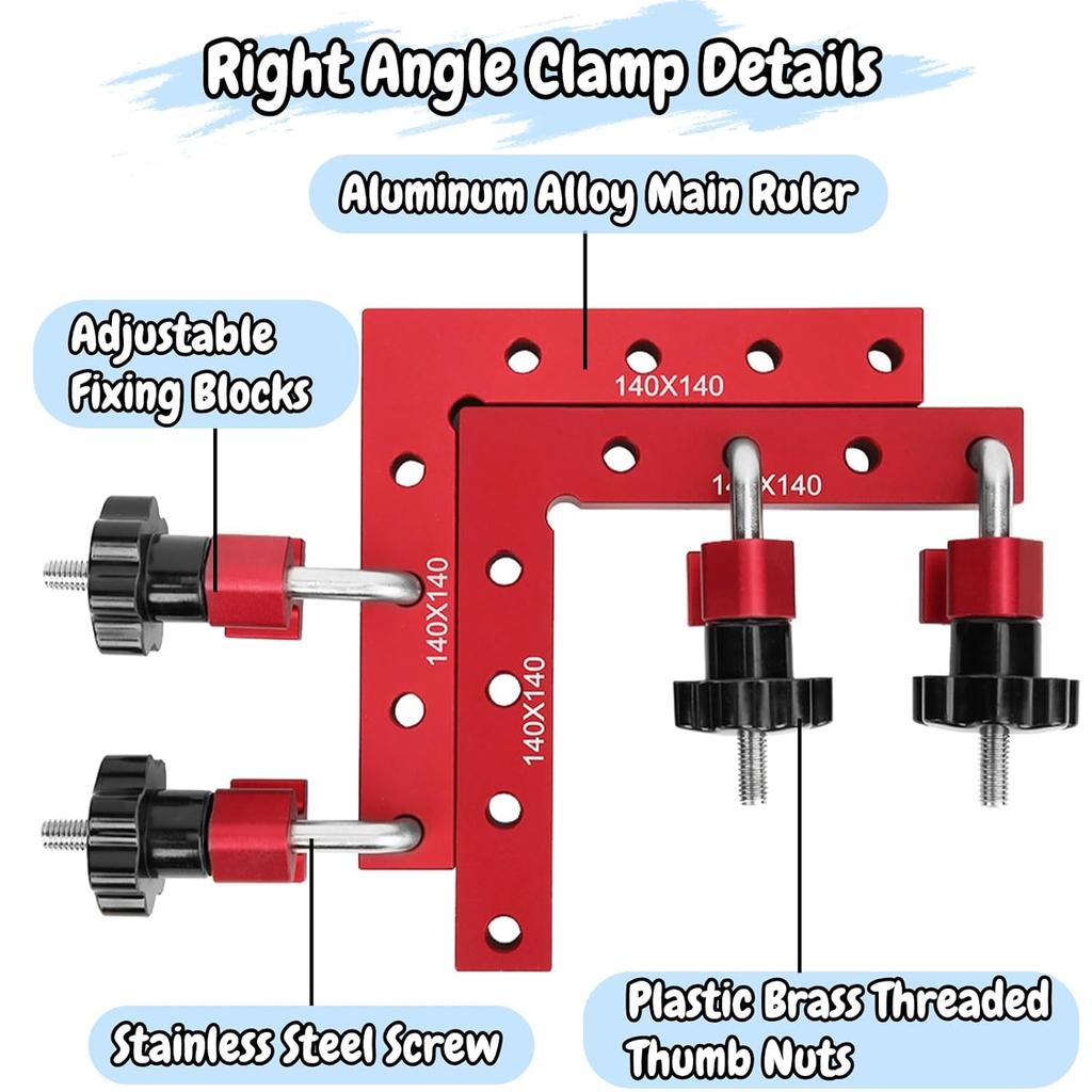 2 Set Woodworking Corner Clamps Right Angle Ruler 90 Degree L-shaped Auxiliary Square Aluminium Positioning Plates Fixing with Precise Angles