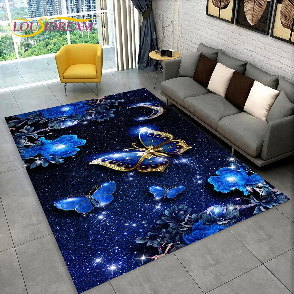 Dream Butterfly Flower Area Rug Large,Carpet Rug for Home Living Room Bedroom Sofa Doormat Decor,Kid Play Non-slip Floor Mats