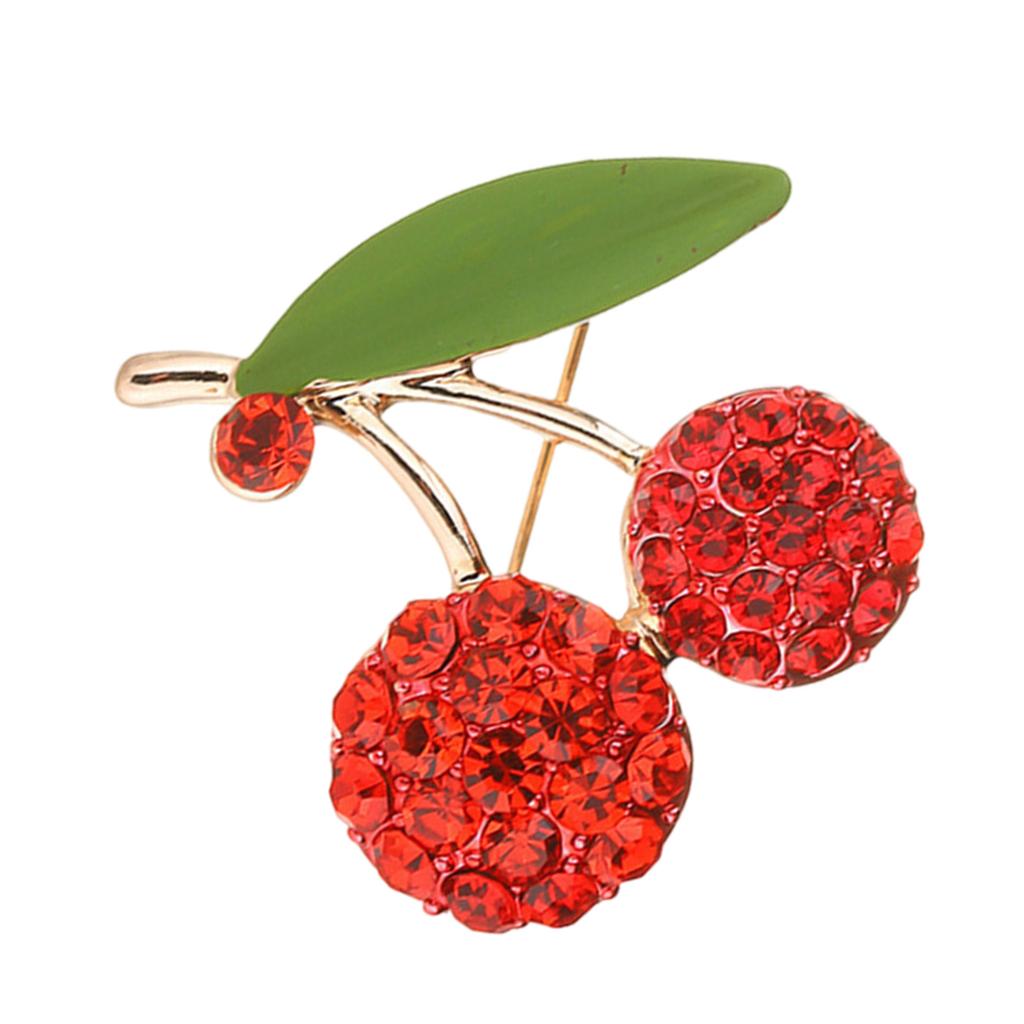 Fashion Cherry Fruit Brooch Pin Jewelry Statement Green Cubic Zircon Cherry Brooch Pin for Collectors and Style Lovers