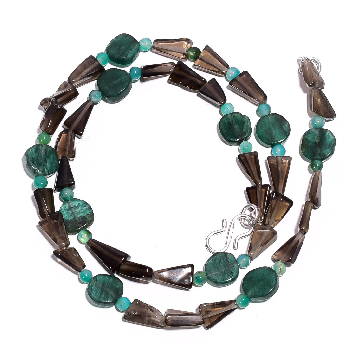 

Natural Green Aventurine Smoky Quartz Gemstone Smooth Beads Necklace 17 UB-4593 UB-4593