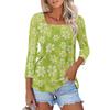 Women's 3/4 Sleeve Square Neck Floral Shirt Casual Loose Tunic Top