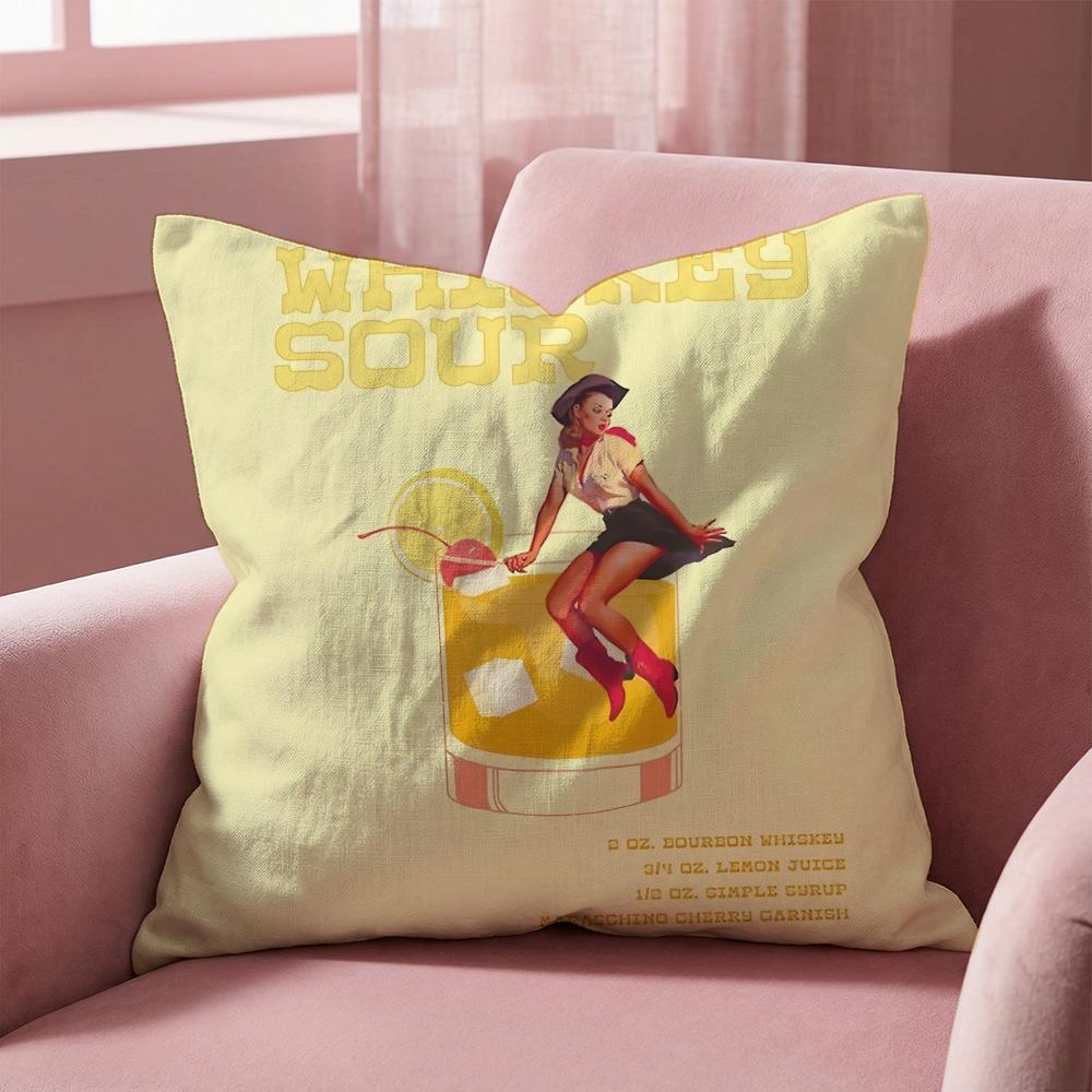 Whiskey Sour Cocktail Cushion Cover Multi-Scene Pillow Cover for Home & Car - Reversible, Soft & Durable for Daily Use